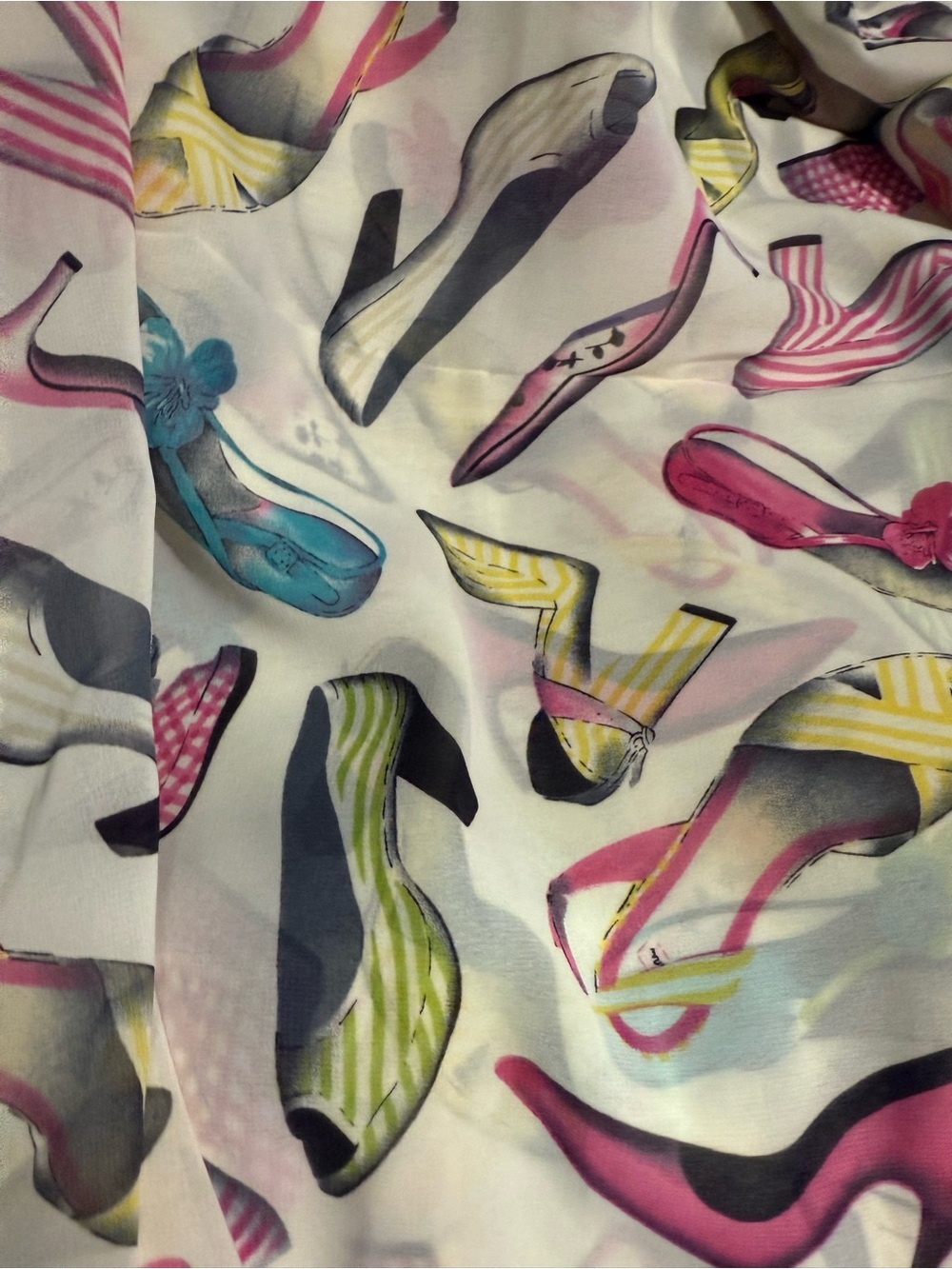 Vintage poly sheer chiffon Pink & Multicolor ladies Shoe-Print Fabric 2.5 yards